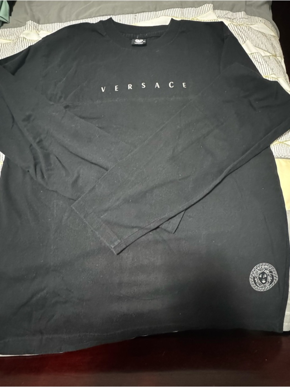 Versace Black Long-Sleeve Logo Tee with Medusa Patch